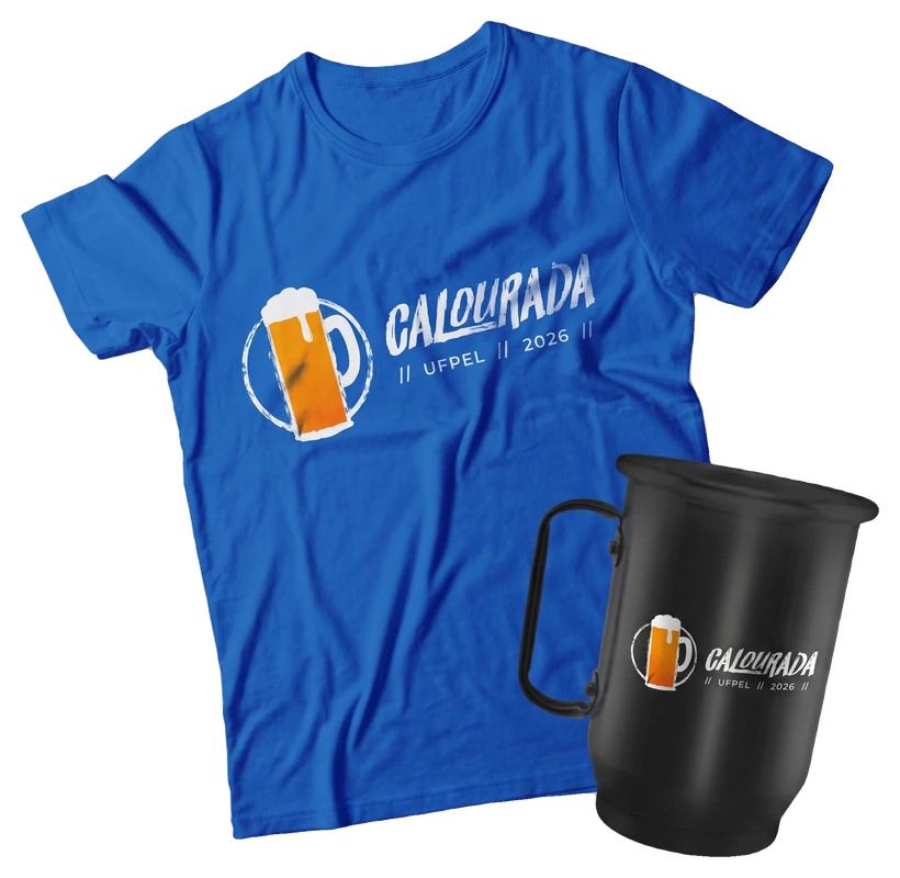 Camiseta personalizada e caneco exclusivo da Calourada UFPEL 2026